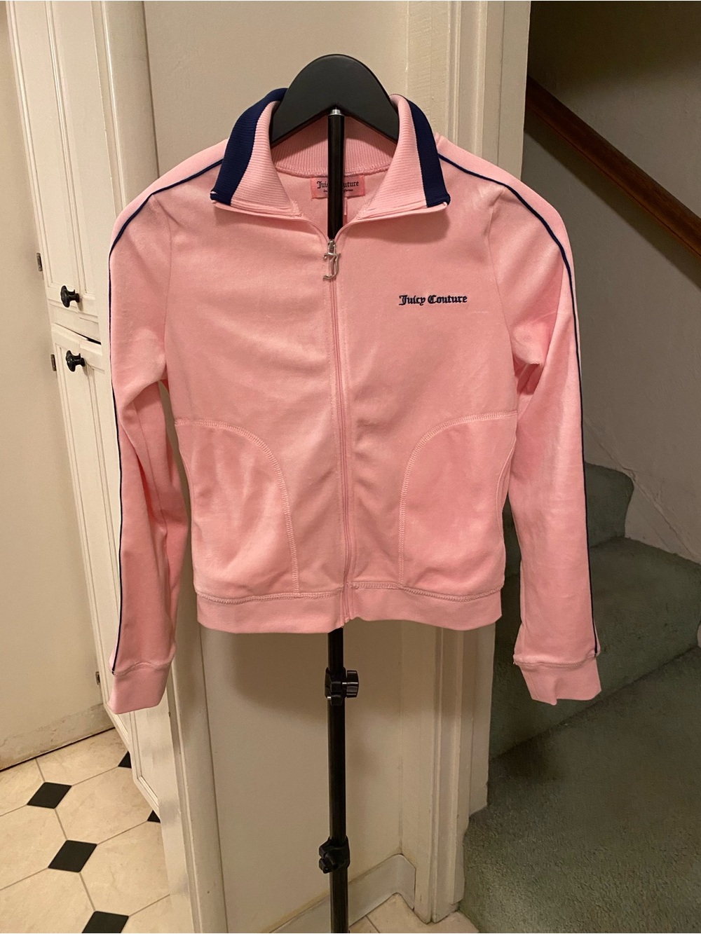 NWT Juicy Couture Light Pink Track Jacket with Navy Trim,size S